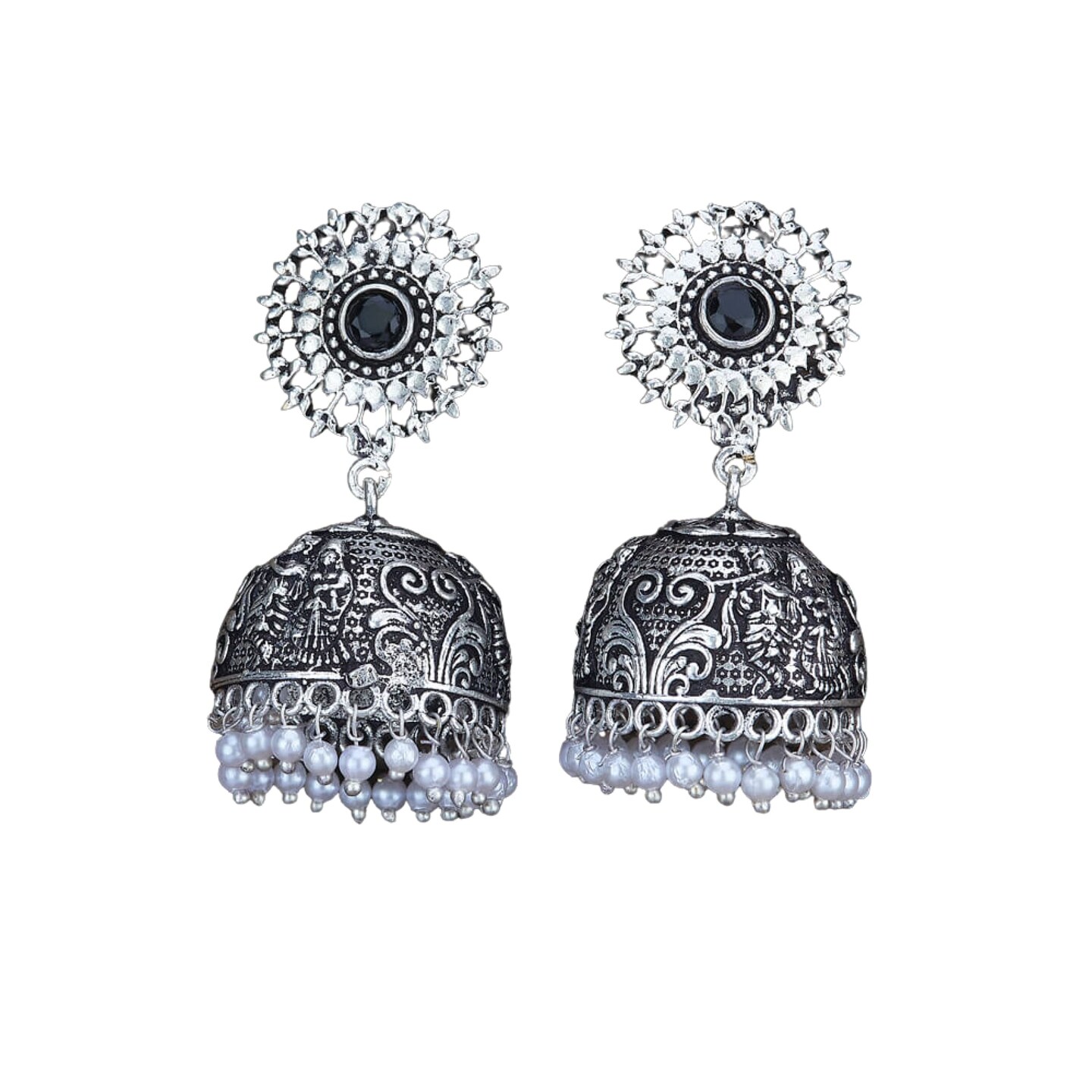 Oxidised Mirror Jhumka Earrings | Fusion Vogue